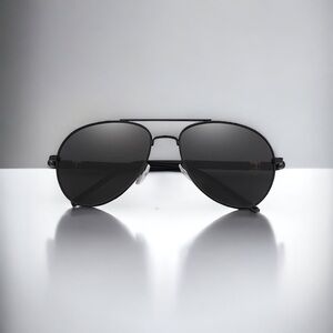 Mens Aviator Sunglasses Black Metal Frame Gray Polarized Lenses New